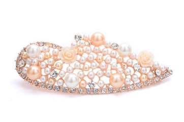 brooch with pink pearls isolated on white