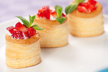 Fruit Tart with Fresh Cream in Puff Pastry