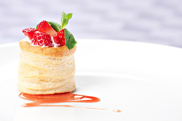 Fruit Tart with Fresh Cream in Puff Pastry