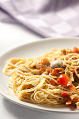 Seafood spaghetti on a plate