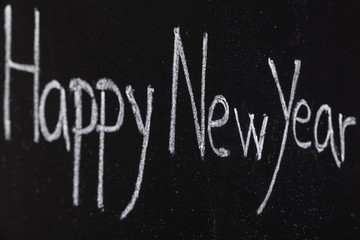 Happy New Year written with chalk on blackboard