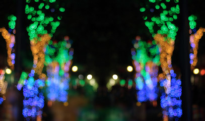 bokeh light blur of the led lamp in the night