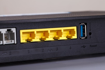 Close-up Router network hub without patch cables