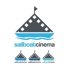 Cinema Logo, Filmstrip Sailboat Cinema Design Logo Vector