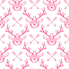 Hipster seamless pattern with deer and arrows. 