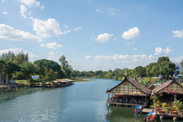 Fototapeta na wymiar floating house in river Kwai. Kanchanaburi of Thailand.