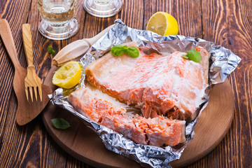 Foil baked salmon
