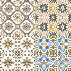 Old ceramic tiles patterns walkway In the park.