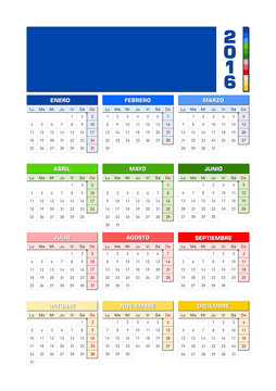 Calendario 2016 español para el hemisferio Norte