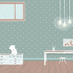 Children room dark with bulbs background design
