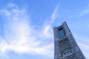Fototapeta na wymiar Landmark Tower with blue sky in Yokohama, Japan. 