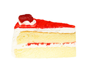 Slice of delicious jelly fruit cake isolated on white background