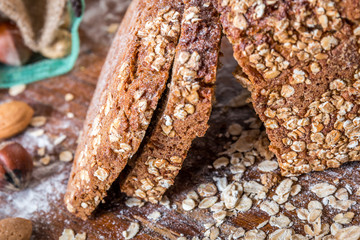 Loaf of bread with oats in the bakery