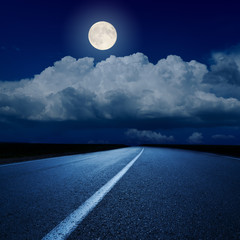 Naklejka na ściany i meble full moon over clouds and asphalt road