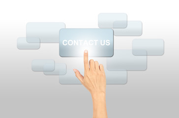 hand pressing a button on a touch screen CONTACT US