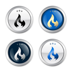 flammable seals or icons with flame symbol. Silver vector icons.