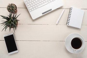   Office table with cup of coffee 

