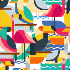 Seamless pattern with tropical birds. - 98299140