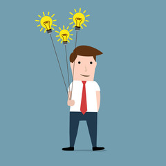 Man with idea bulbs as balloons