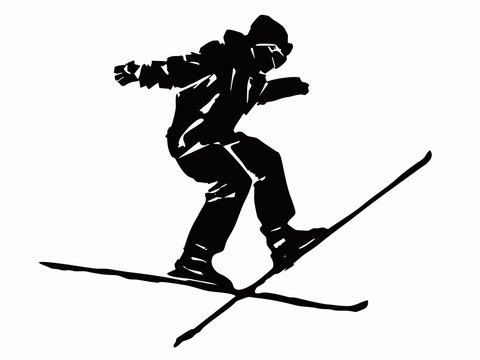 skier man, grunge vector sketch