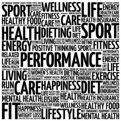 Obraz premium PERFORMANCE word cloud background, health concept