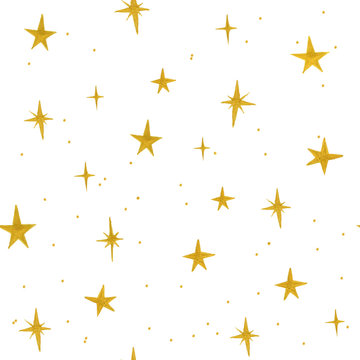 Hand drawn golden stars seamless pattern