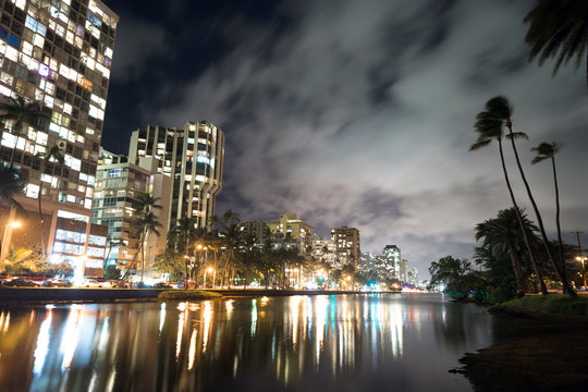 Waikiki Buildings Hotels Palms Architecture Kapahulu Avenue Ala Wai Canal