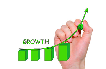 Fototapeta premium Hand writing diagram of business growth with arrow, with marker isolated on white.