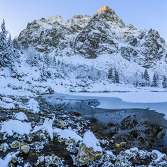 Winter mountain landscape - Morskie Oko, Tatra Mountains, Poland

