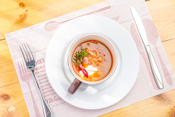 Traditional Ukrainian Russian vegetable soup, borsch
