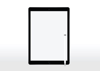 New realistic tablet pro and stylus mockups with blank screen isolated on white background.