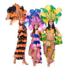 dancer team wearing carnival costumes dancing