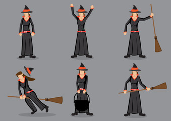 Black Witch Cartoon Character Vector Illustration
