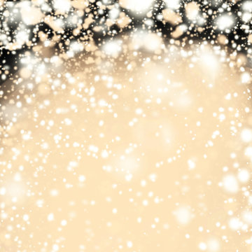 Abstract Background with Snow Christmas Lights, Stars and snowfl