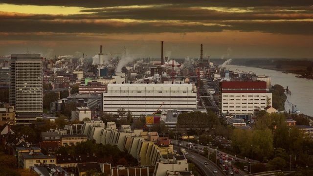 Timelapse shot of industrial city sunrise