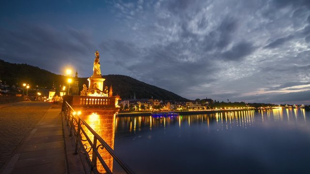 Timelapse of beautiful sunset and famous "Karlsbr&uuml;cke" in Heidelberg