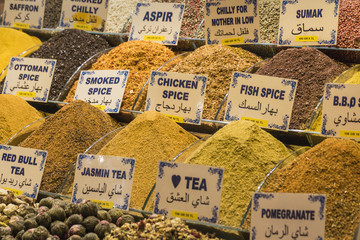 Colorful spices at spice bazaar in Istanbul, Turkey