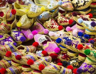 Eastern bazaar - handmade shoes. Image of selling point at Istan