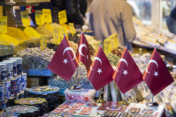 Colorful spices at spice bazaar in Istanbul, Turkey