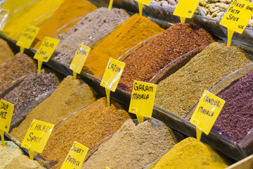 Colorful spices at spice bazaar in Istanbul, Turkey