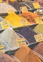 Colorful spices at spice bazaar in Istanbul, Turkey
