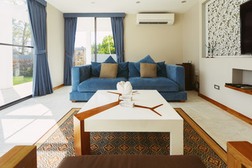 modern living room interior design with bid window