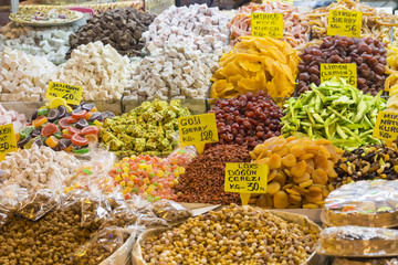 Colorful spices at spice bazaar in Istanbul, Turkey