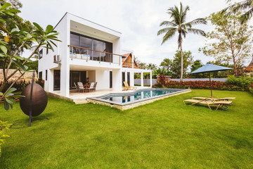 Luxury villa with swimming pool outside exterior view