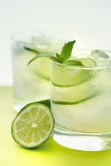 Drink with lime and mint. Healthy and organic