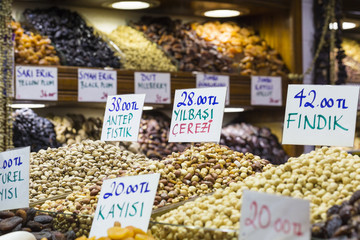 Colorful spices at spice bazaar in Istanbul, Turkey