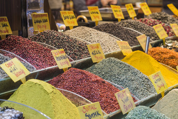 Colorful spices at spice bazaar in Istanbul, Turkey
