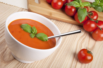 Tomato soup in a bowl