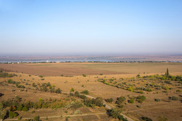 Fototapeta na wymiar Aerial view of fields and river
