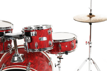 Naklejka na ściany i meble Set of red drums isolated on white background, close up